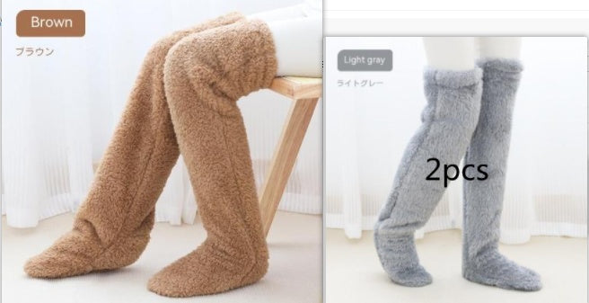 Over Knee High Fuzzy Long Socks Winter Warm Cold Leg Knee Joint Cold-proof Stockings Home Floor Sleeping Socks - Nyaabs