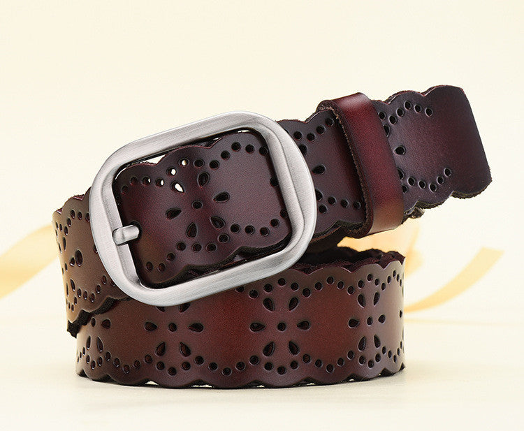 Ladies Wide Genuine Leather Belt Cutout - Nyaabs