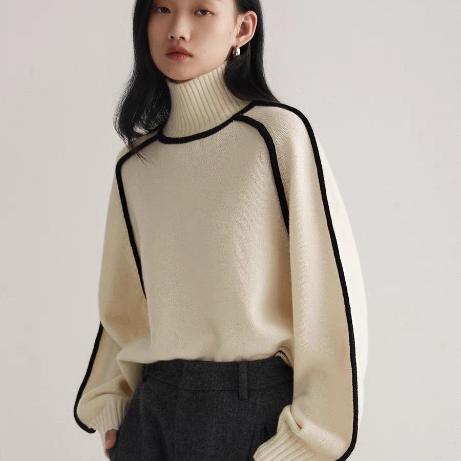 Autumn And Winter Half Turtleneck Three-dimensional Casual Loose Pullover Knitted Sweater Fashion Knit Top Outerwear - Nyaabs