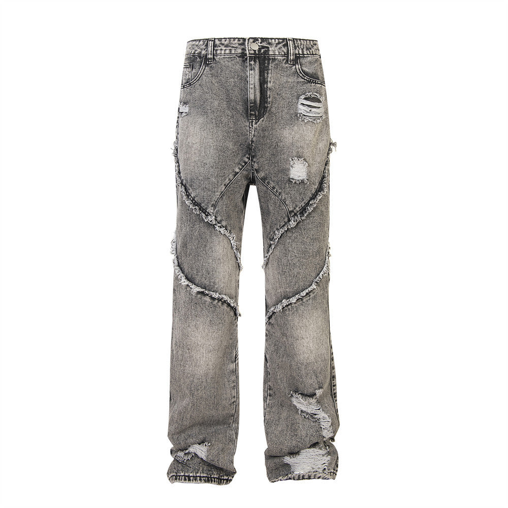 Heavy Industry Distressed Washed Jeans Male Irregular - Nyaabs