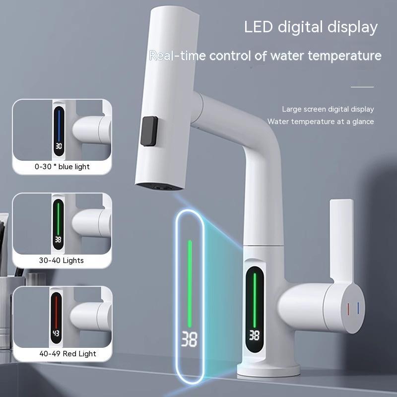 Intelligent Digital Display Faucet Pull-out Basin Faucet Temperature Digital Display Rotation nyaabs.com