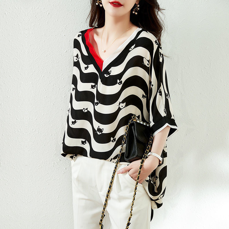 Striped Half Sleeve New Chiffon Shirt Women nyaabs.com