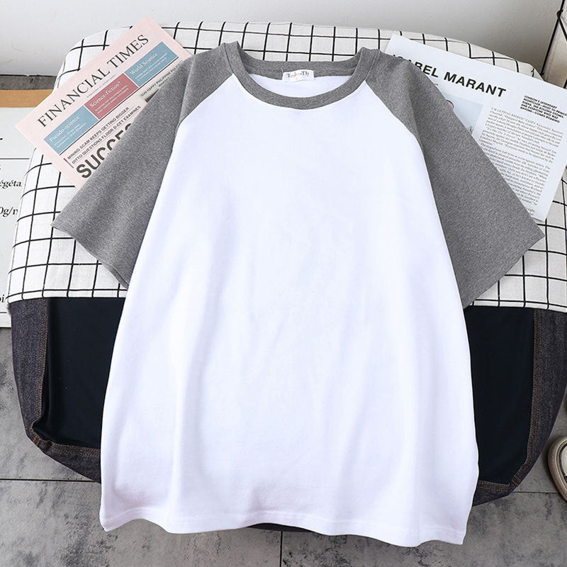 Loose And Thin Solid Color Half Sleeve T-shirt Top - Nyaabs