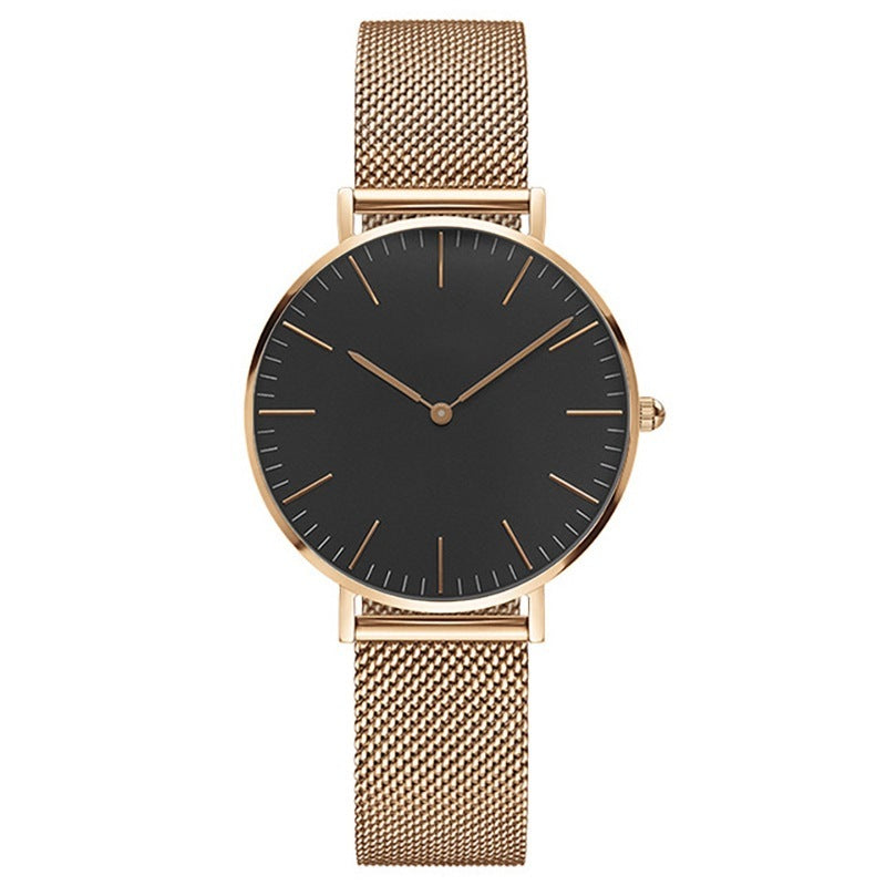 Steel strap watch double needle rose gold ultra-thin quartz men's watch - Nyaabs