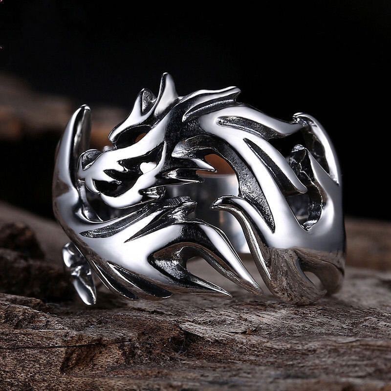 Flame Dragon Silver Ring Men - Nyaabs