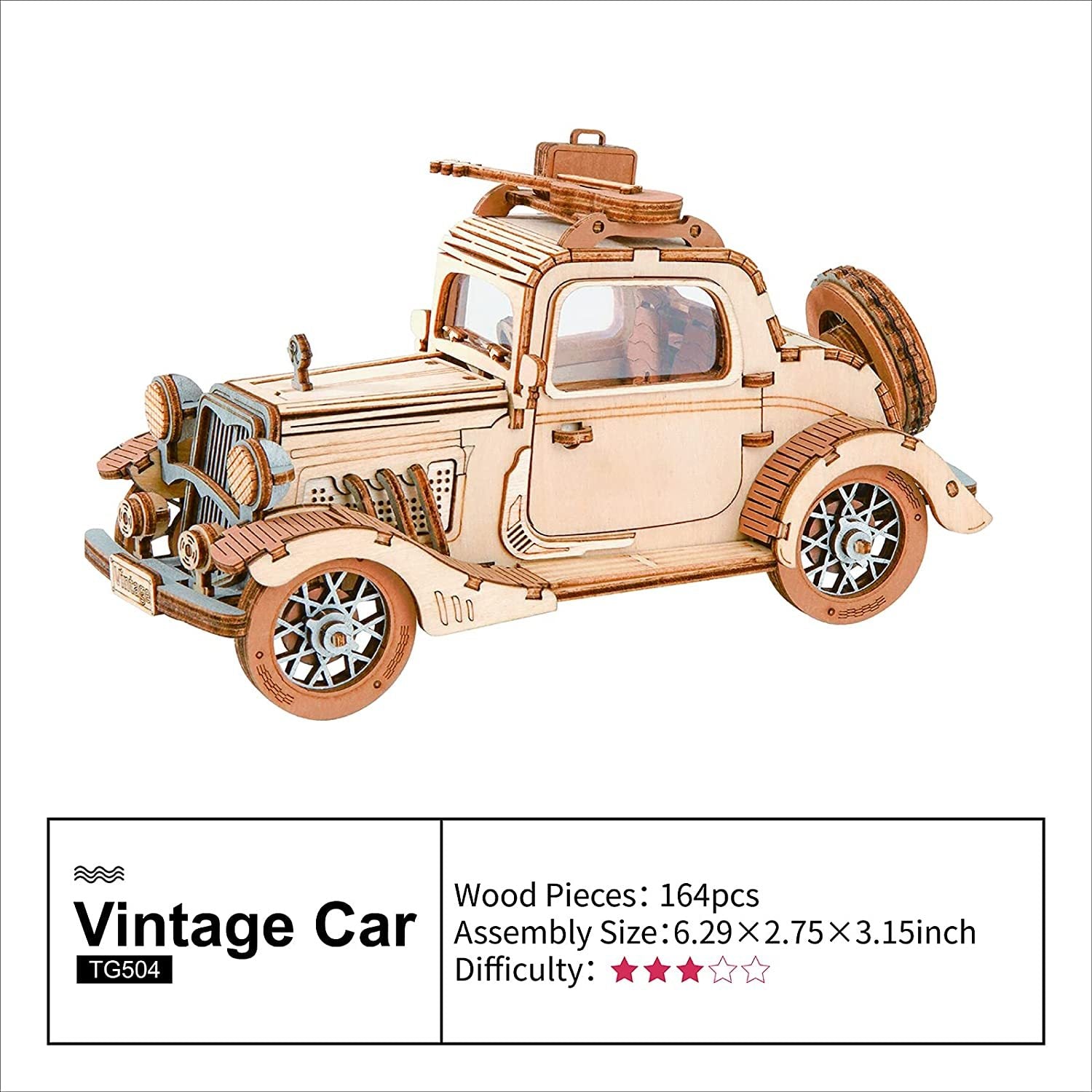 Robotime Rolife Vintage Car Model 3D Wooden Puzzle Toys For Chilidren Kids - Nyaabs