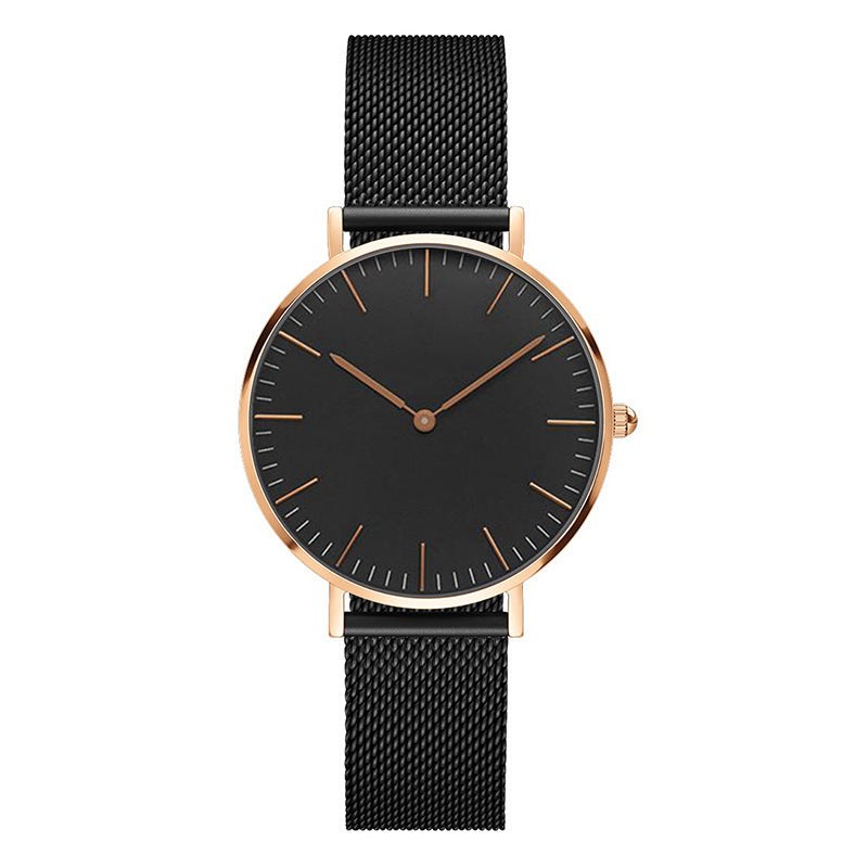 Steel strap watch double needle rose gold ultra-thin quartz men's watch - Nyaabs