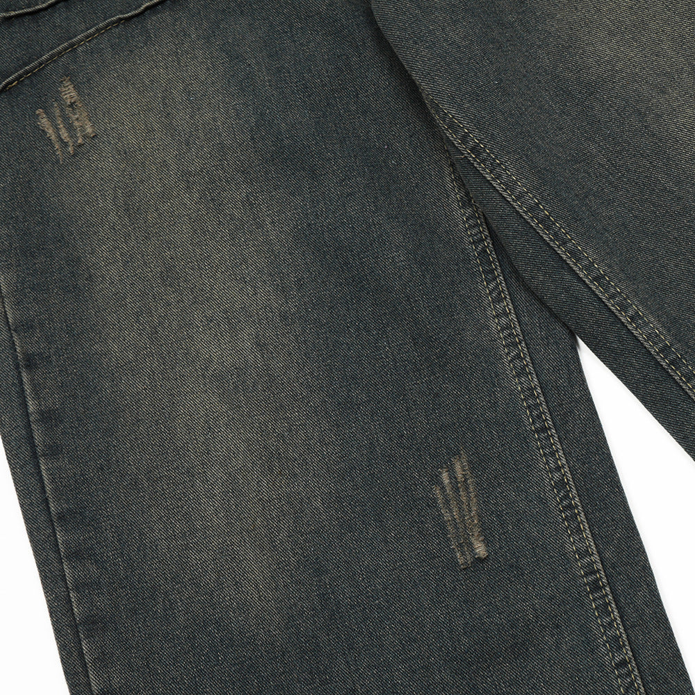 Washed And Worn Worn Out Denim Straight-leg Trousers Men's Punk - Nyaabs