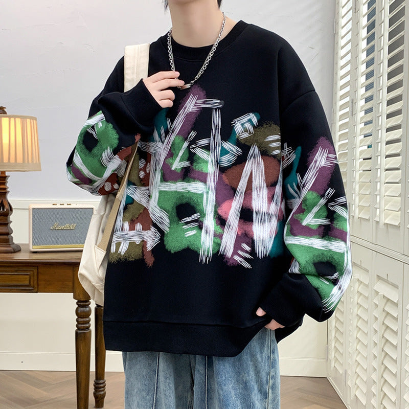 Graffiti Sweater Round Neck Loose Fashion Casual Bottoming Shirt - Nyaabs