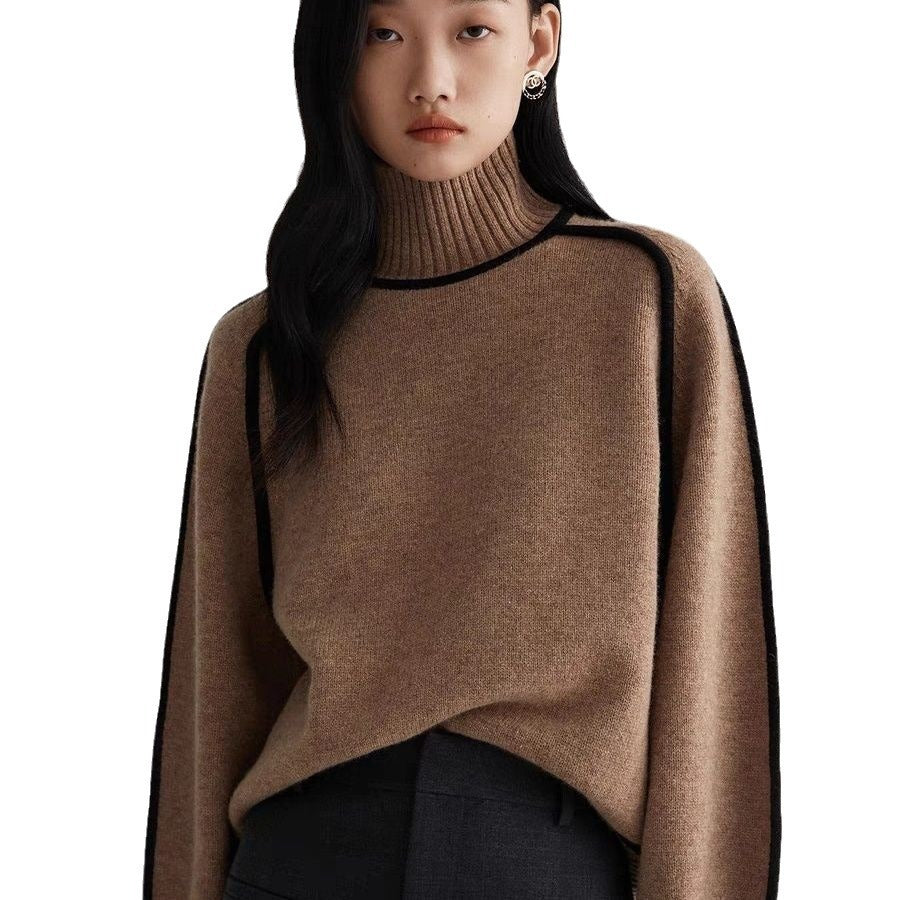 Autumn And Winter Half Turtleneck Three-dimensional Casual Loose Pullover Knitted Sweater Fashion Knit Top Outerwear - Nyaabs