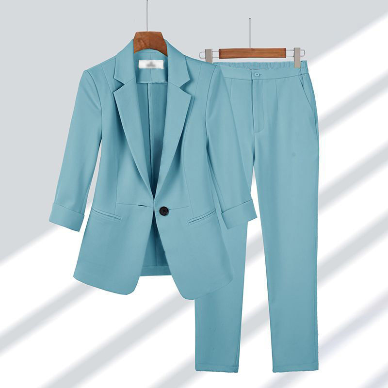 Simple Solid Color Suit Two-piece Set - Nyaabs