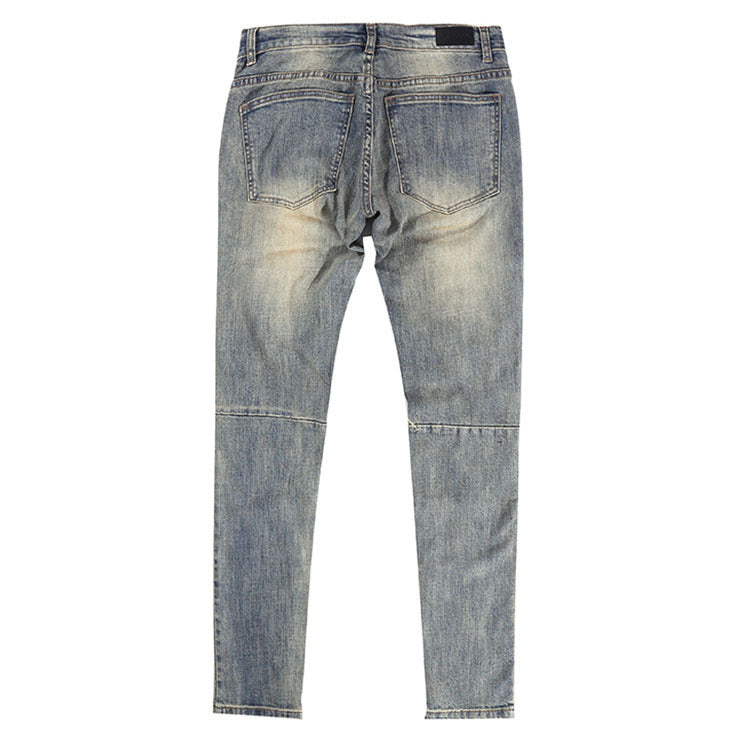 Ripped Washed Elastic Mid-waist Denim Trousers - Nyaabs