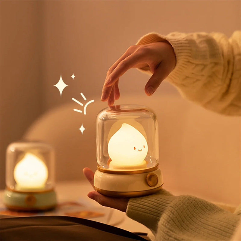 Retro Small Night Lamp Bedroom Mini Desktop LED Cute Night Lamp Creative USB Rechargeable Portable Cartoon Table Lamp For Coffee Bar Hotel Bedroom Home Decor - Nyaabs