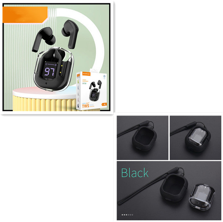 New Mini Transparent Wireless Bluetooth Headset Digital Display ENC Noise Reduction True Wireless Sports Music - Nyaabs