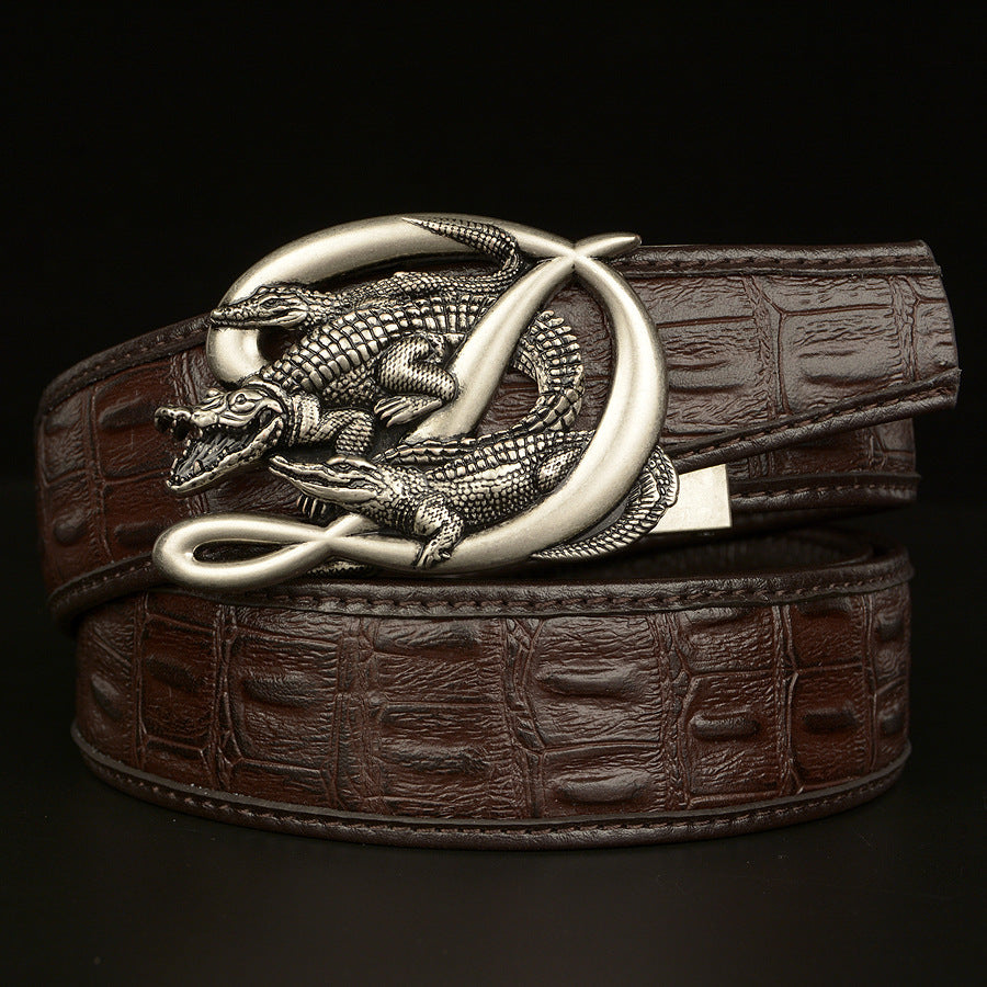 BeltCrocodile Buckle Men Belt Real Cowhide Automatic Buckle Casual - Nyaabs