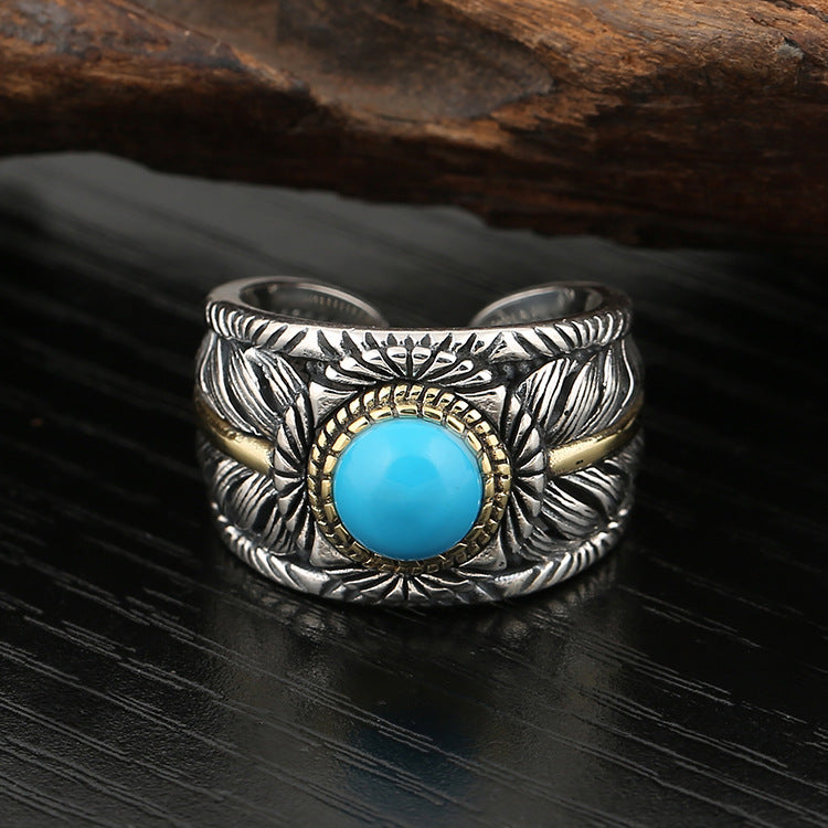 Personality Fashion Turquoise Feather Ring Men Exaggerated - Nyaabs