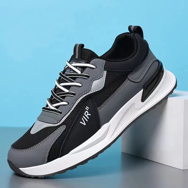 Men's Color Block Mesh Shoes Fashion Casual Lace-up Sneakers Outdoor Breathable Running Sports Shoes - Nyaabs