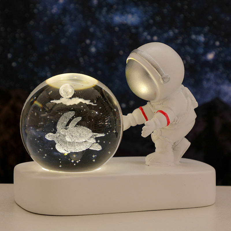 Glowing Planetary Galaxy Astronaut Crystal Ball Night Lights USB Power Warm Bedside Light Brithday Gift Night Lamp - Nyaabs