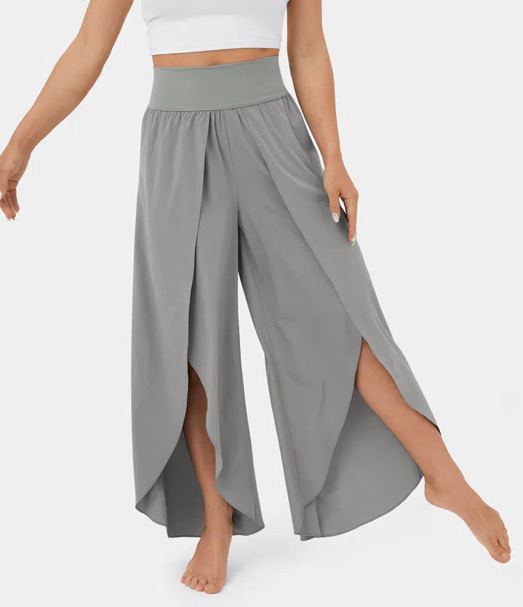 Loose Split Yoga Pants Summer Elastic High Waist Wide Leg Trousers Women's Fashion Versatile Clothing - Nyaabs