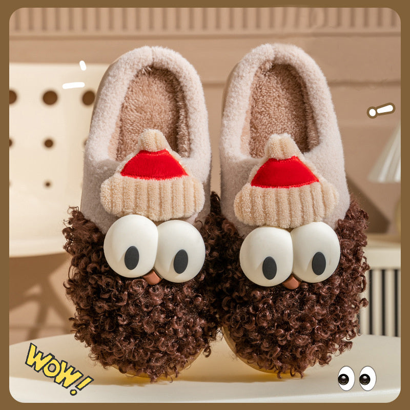 Cartoon Bearded Santa Claus Slippers Home Warm Non-slip Plush   Cotton Shoes Christmas Couple Floor Bedroom Slipper Women Men - Nyaabs