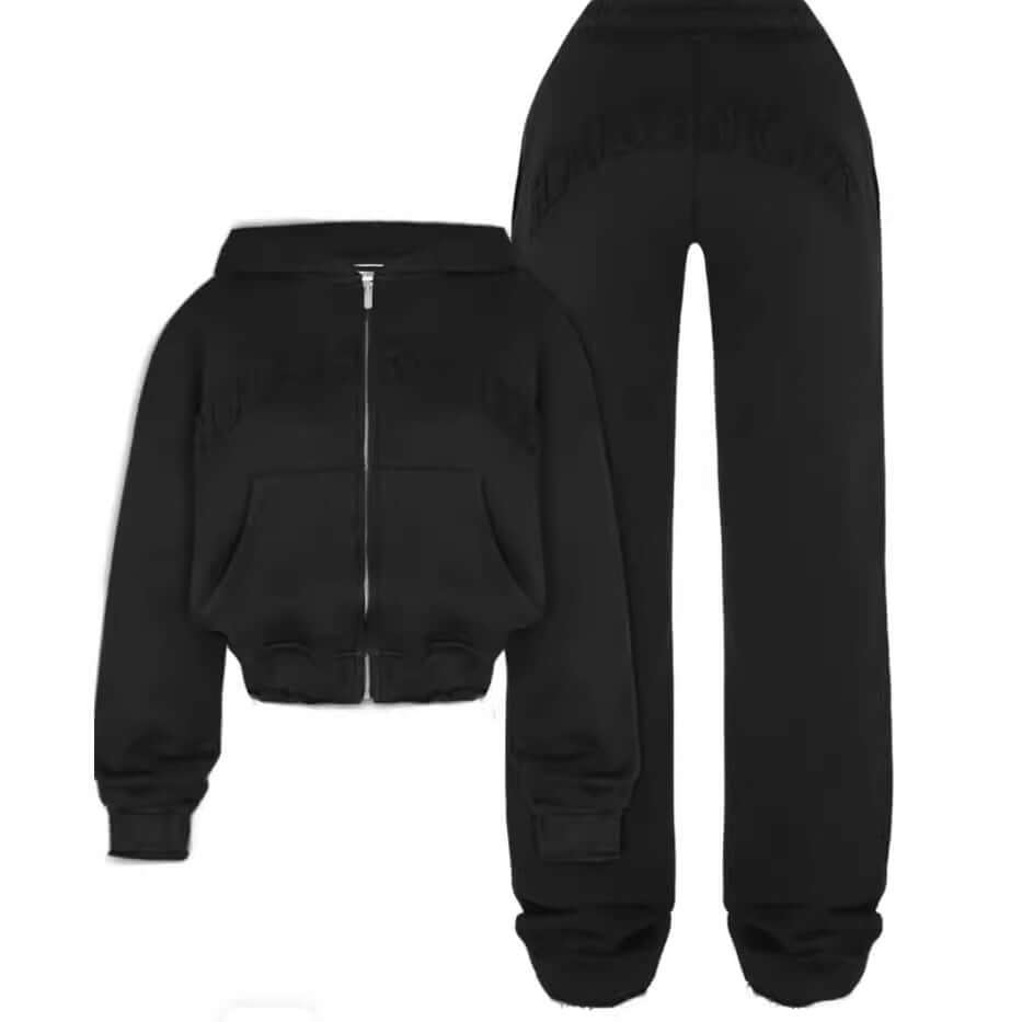 Ins Letter Sports Suit Zip-up Hooded Cropped Sweatshirt Top And Loose Drawstring Trousers Fashion Womens Clothing - Nyaabs