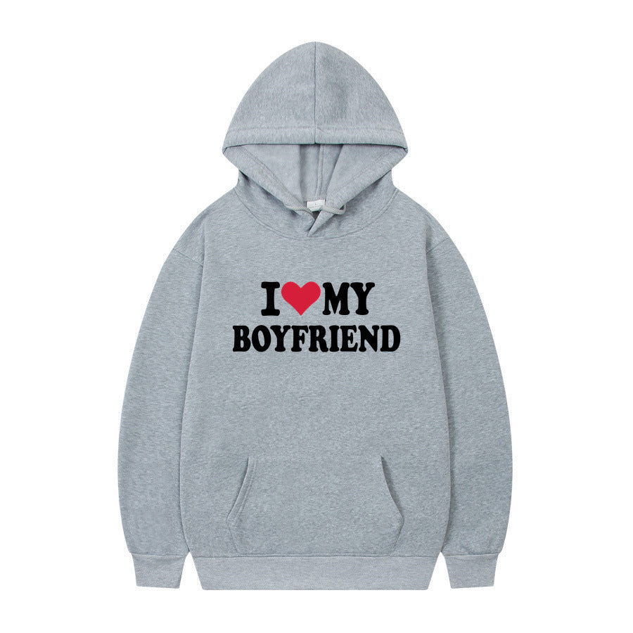 I Love My Boyfriend Print Hoodie Sweatshirt Pullover - Nyaabs