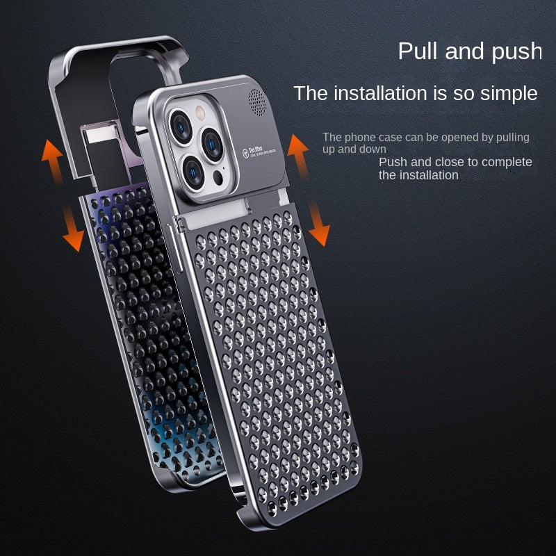 Aluminum Alloy Phone Case For 14 13 Pro Max Plus Hollow Heat Dissipation Anti-fall Full Body Shockproof Phone Cove - Nyaabs