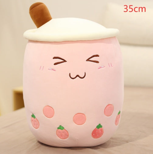 Cute Fruit Drink Plush Stuffed Soft Strawberry Milk Tea Plush Boba Tea Cup Toy Bubble Tea Pillow Cushion Kids Gift - Nyaabs