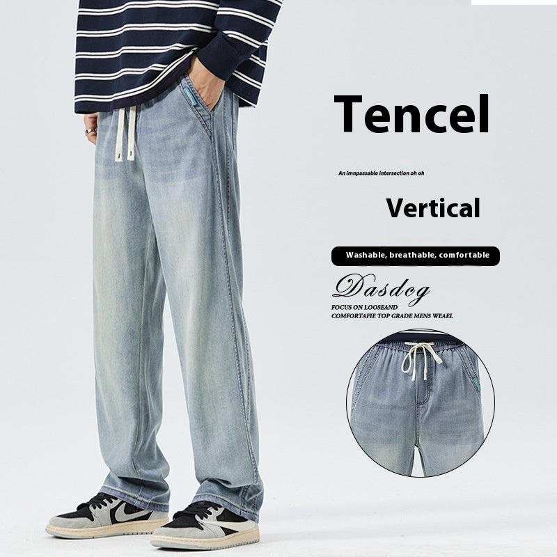 Men's Loose Straight Ice Silk Thin Casual Wide Leg Jeans - Nyaabs