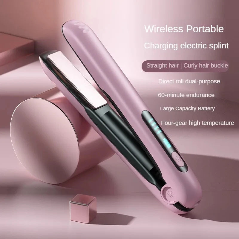 Wireless Hair Straightener Flat Iron Mini 2 IN 1 Roller USB 5000mAh Max 200 Degree Portable Cordless Curler 4 Levels Dry And Wet Uses - Nyaabs