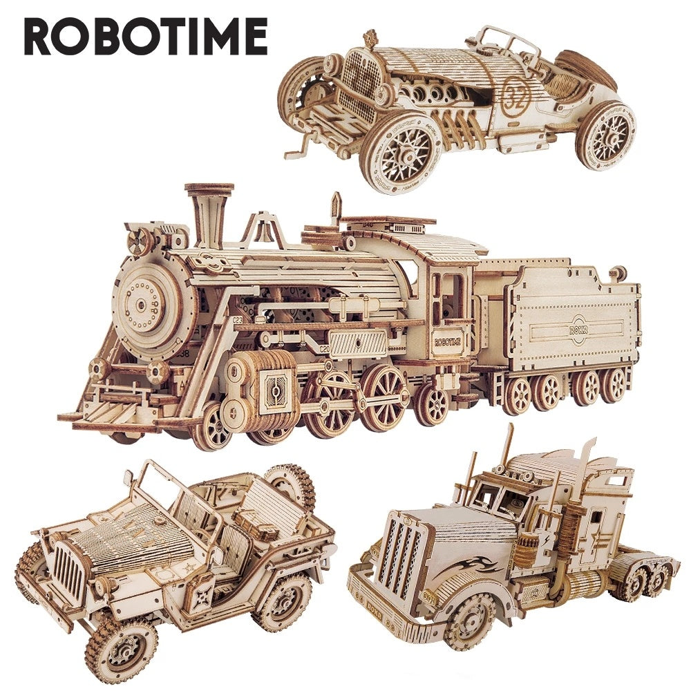 Robotime ROKR Train Model 3D Wooden Puzzle Toy Assembly Locomotive Model Building Kits for Children Kids Birthday Christmas Gift - Nyaabs