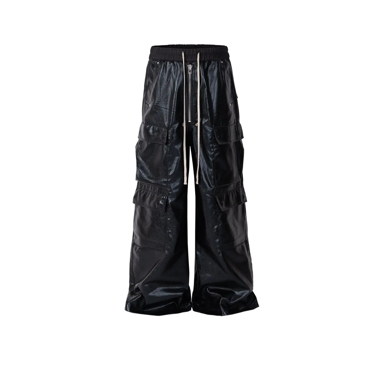 Bright Coated Wide Legged Black Casual Pants - Nyaabs