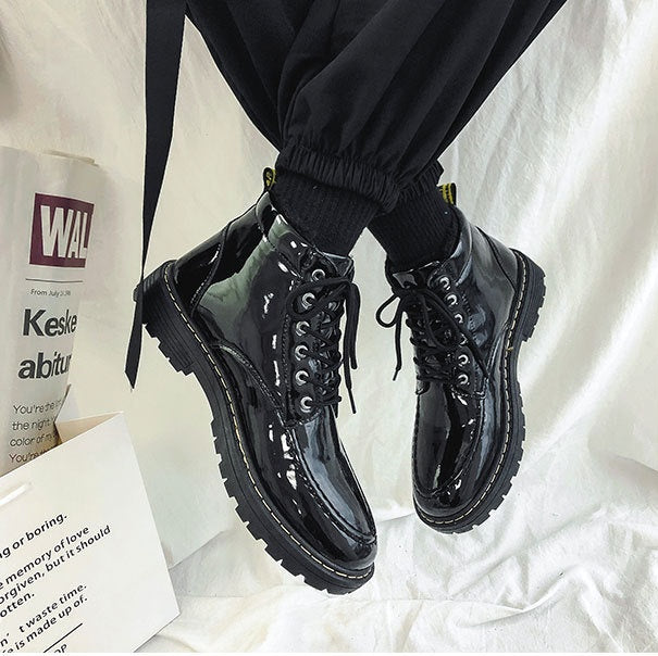 Winter Net Celebrity Same Paragraph Shiny Tooling High-top Shoes And Boots - Nyaabs