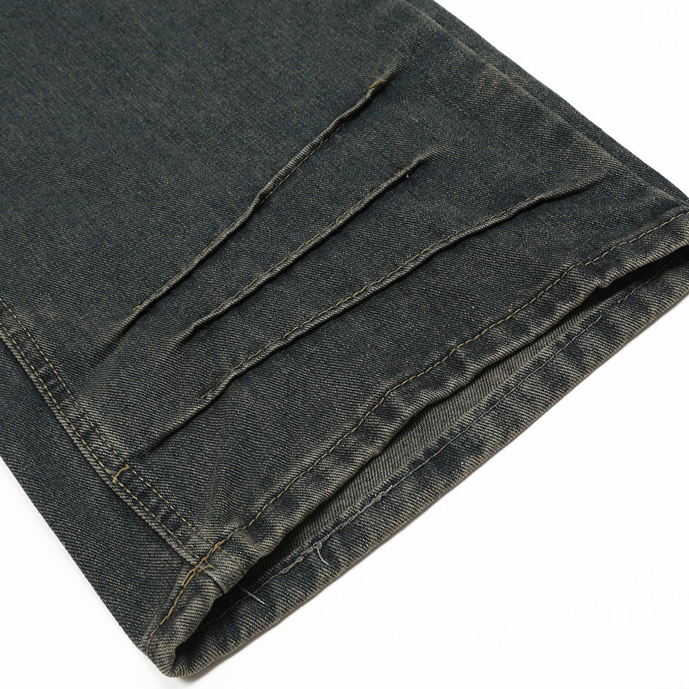 Washed And Worn Worn Out Denim Straight-leg Trousers Men's Punk - Nyaabs