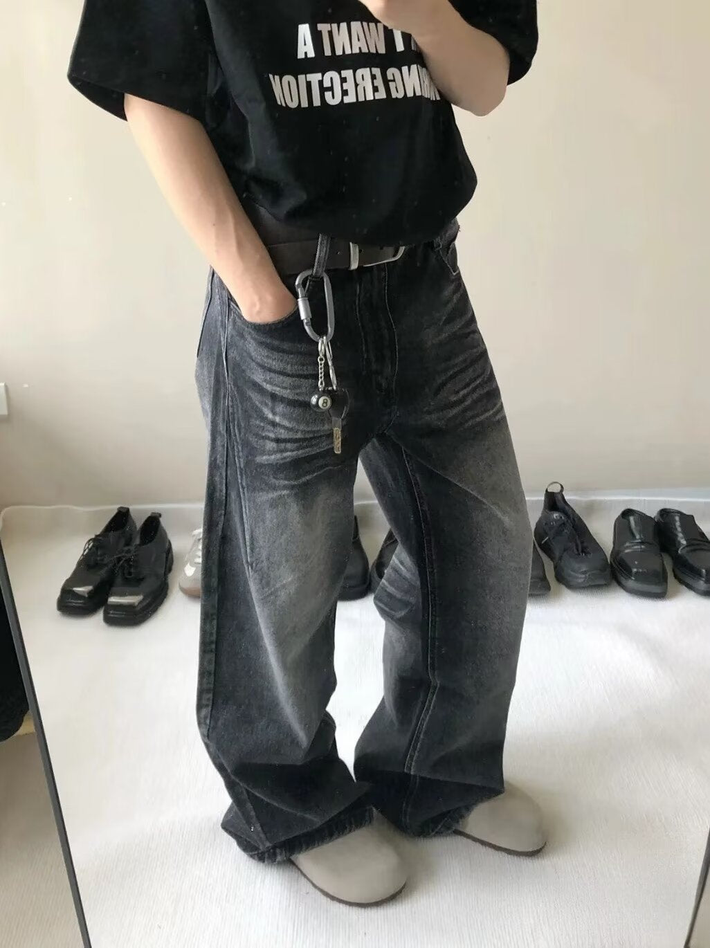 Retro Washed Black Distressed All-matching Jeans - Nyaabs