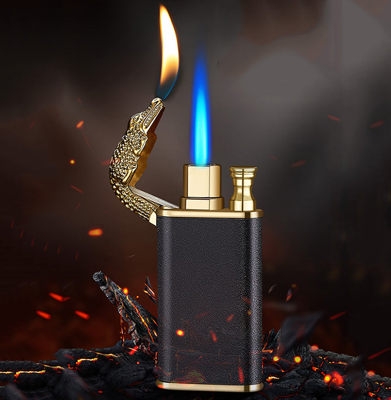 Creative Blue Flame Lighter Dolphin Dragon Tiger Double Fire Metal Winproof Lighter Inflatable Lighter nyaabs.com