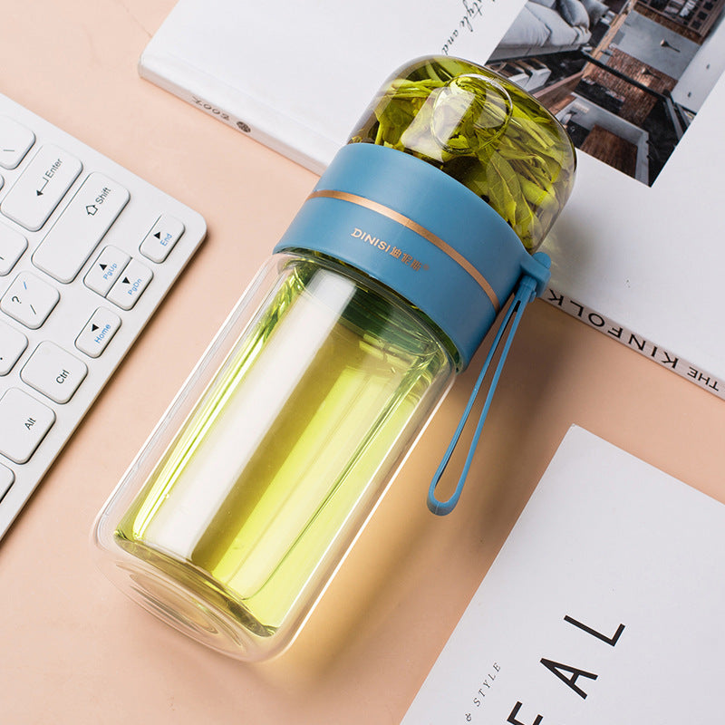 Glass Water Bottle With Tea Infuser Filter Tea Separation Double Wall Glass Bottle Leakproof Water Bottle nyaabs.com