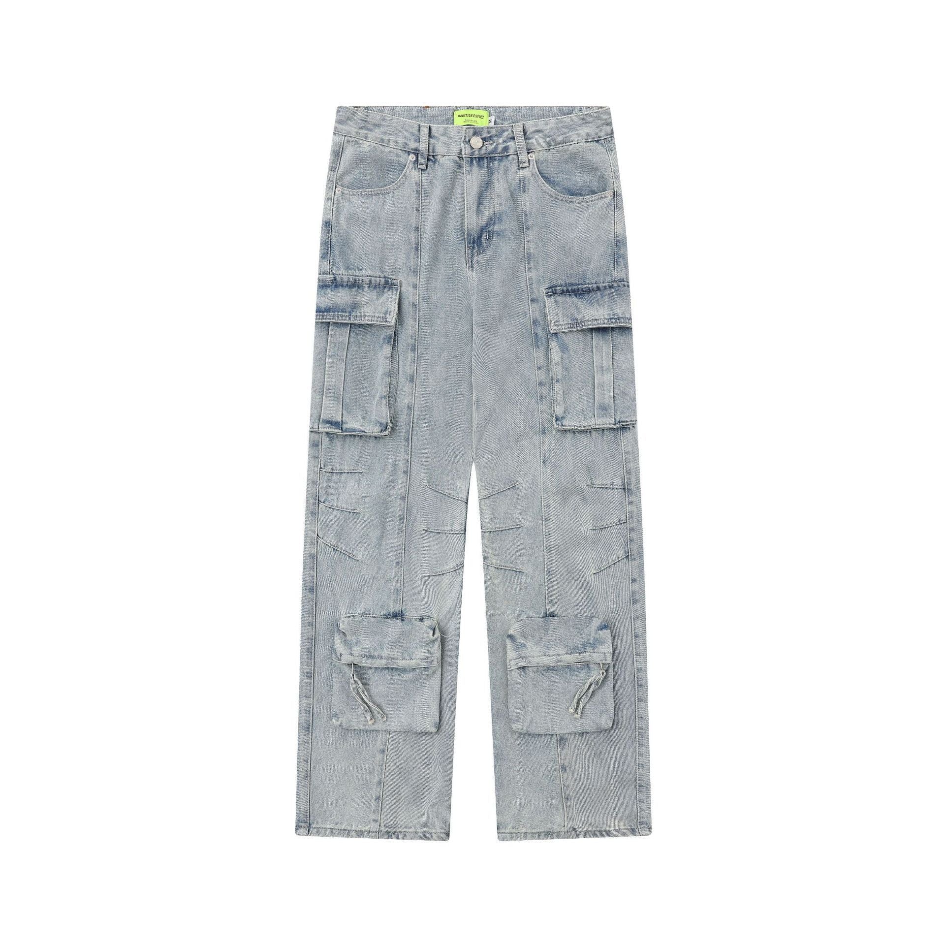 American Street Fashion Heavy Industry Washing Tooling Denim Trousers - Nyaabs