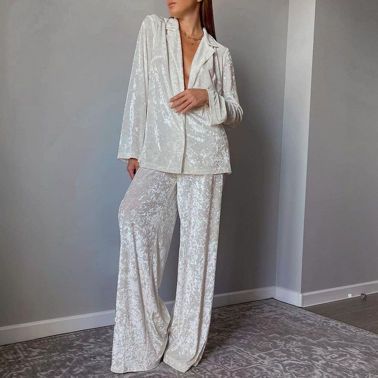 Early Spring Long Sleeve Loose Drooping Top Wide Leg Trousers Homewear - Nyaabs