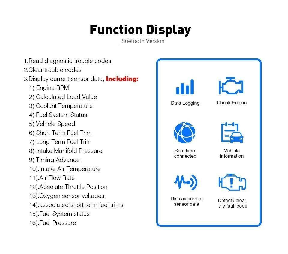 Bluetooth OBD2 OBDII Car Diagnostic Scanner Tool Check Engine Fault Code Reader - Nyaabs