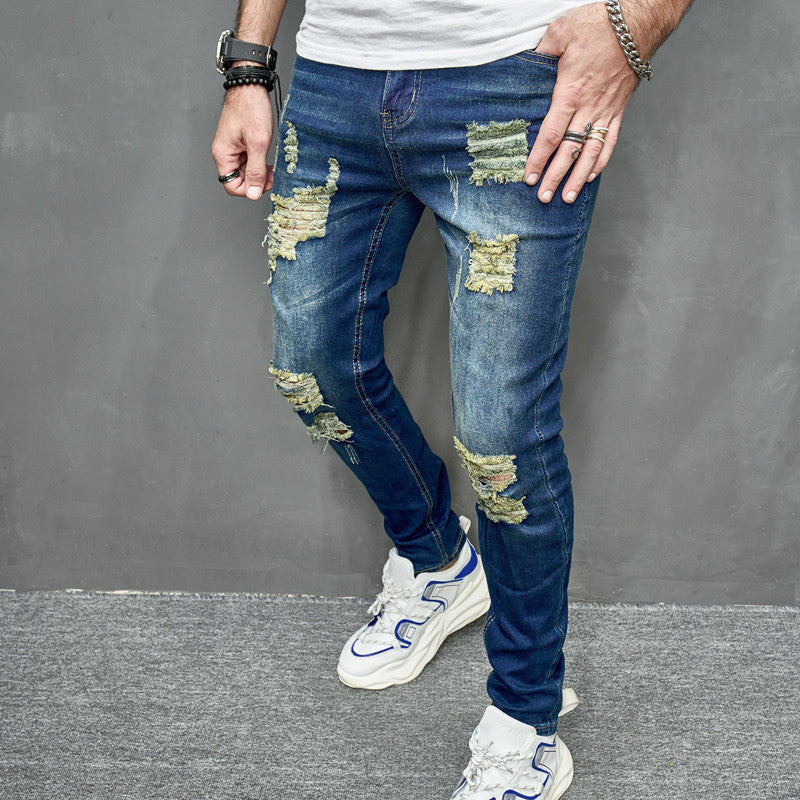 Men's Street Distressed Slim Fit Elastic Jeans - Nyaabs