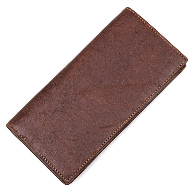 Men's Vintage Crazy Horse Leather Long Vertical Wallet - Nyaabs