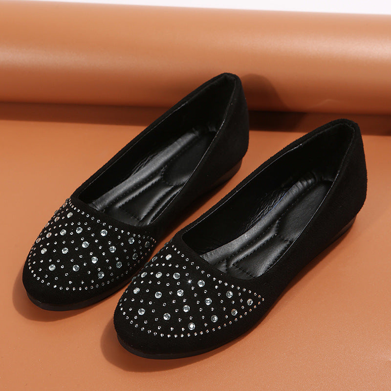 Fshion Flats Shoes With Rhinestones Casual Round Toe Loafers Cozy Shoes For Women - Nyaabs