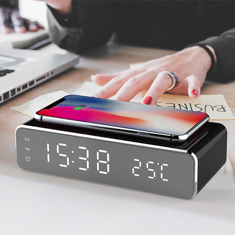 LED Electric Alarm Clock With Wireless Charger Desktop Digital Despertador Thermometer Clock HD Mirror Clock Watch Table Decor - Nyaabs