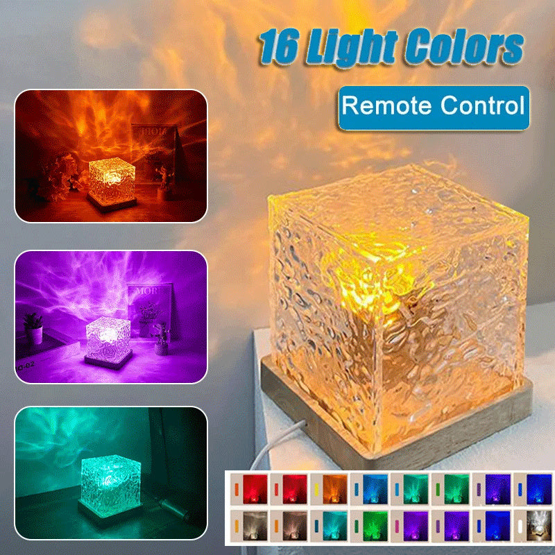 16 Colors LED Water Ripple Ambient Night Light USB Rotating Projection Crystal Table Lamp RGB Dimmable Home Decoration - Nyaabs