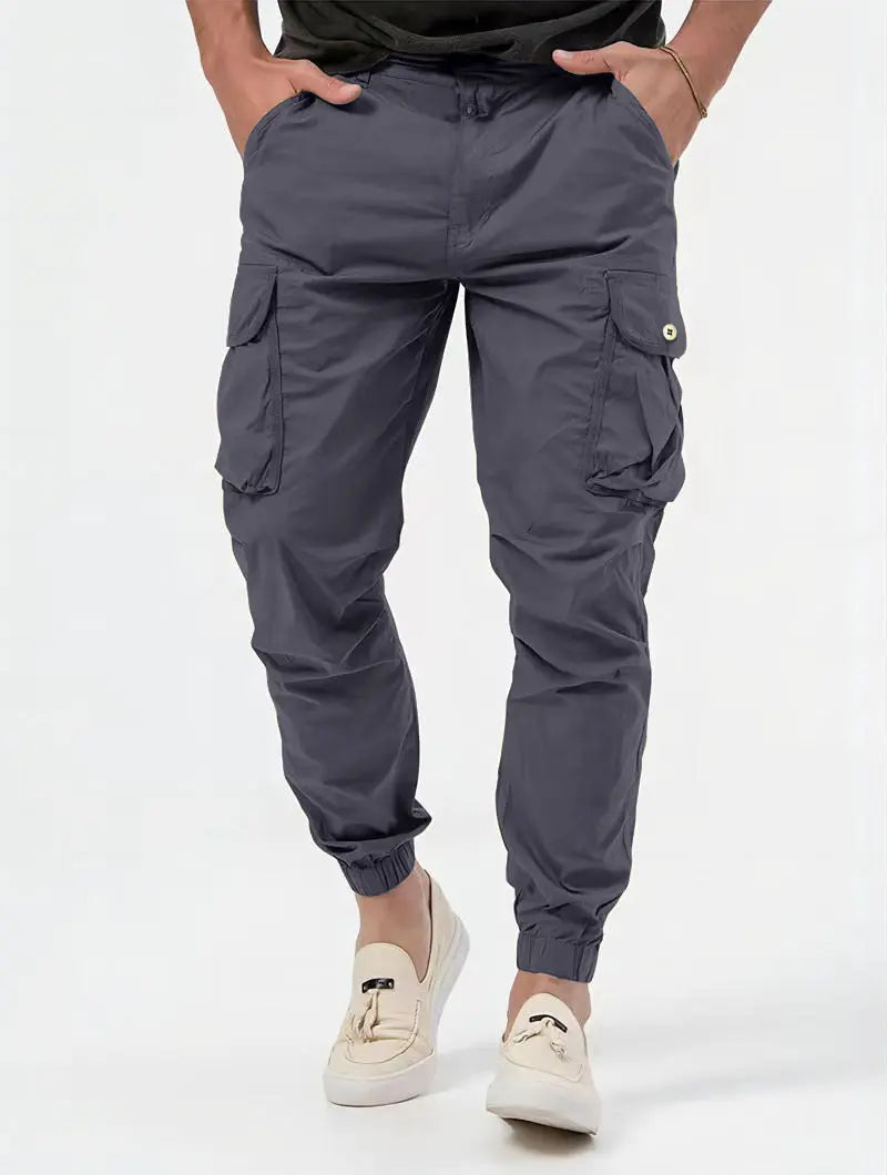 Men's Cargo Trousers With Three-dimensional Pockets Solid Color Casual Pants - Nyaabs