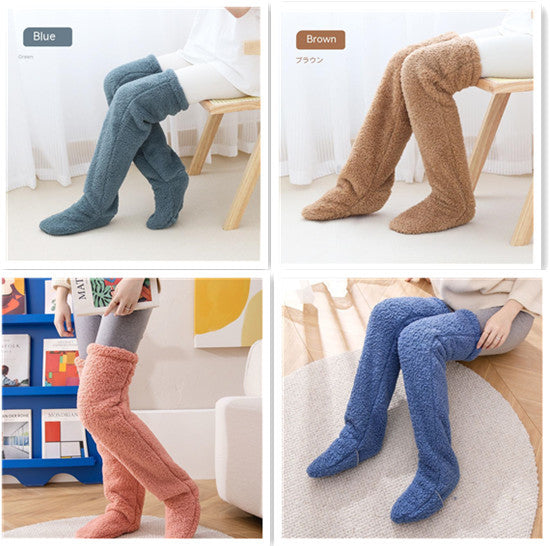 Over Knee High Fuzzy Long Socks Winter Warm Cold Leg Knee Joint Cold-proof Stockings Home Floor Sleeping Socks - Nyaabs