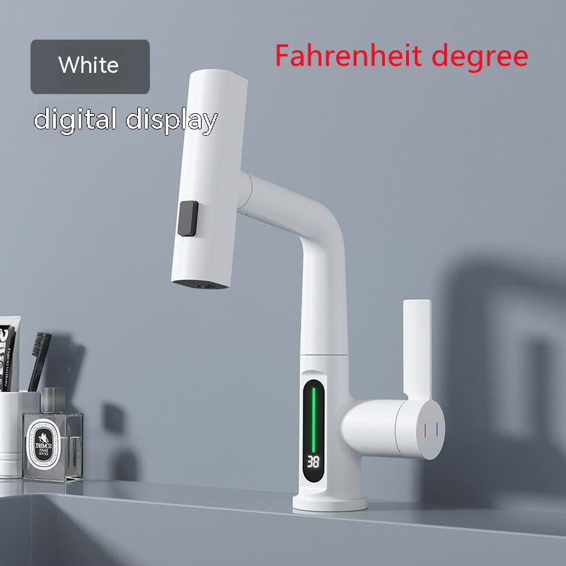 Intelligent Digital Display Faucet Pull-out Basin Faucet Temperature Digital Display Rotation nyaabs.com