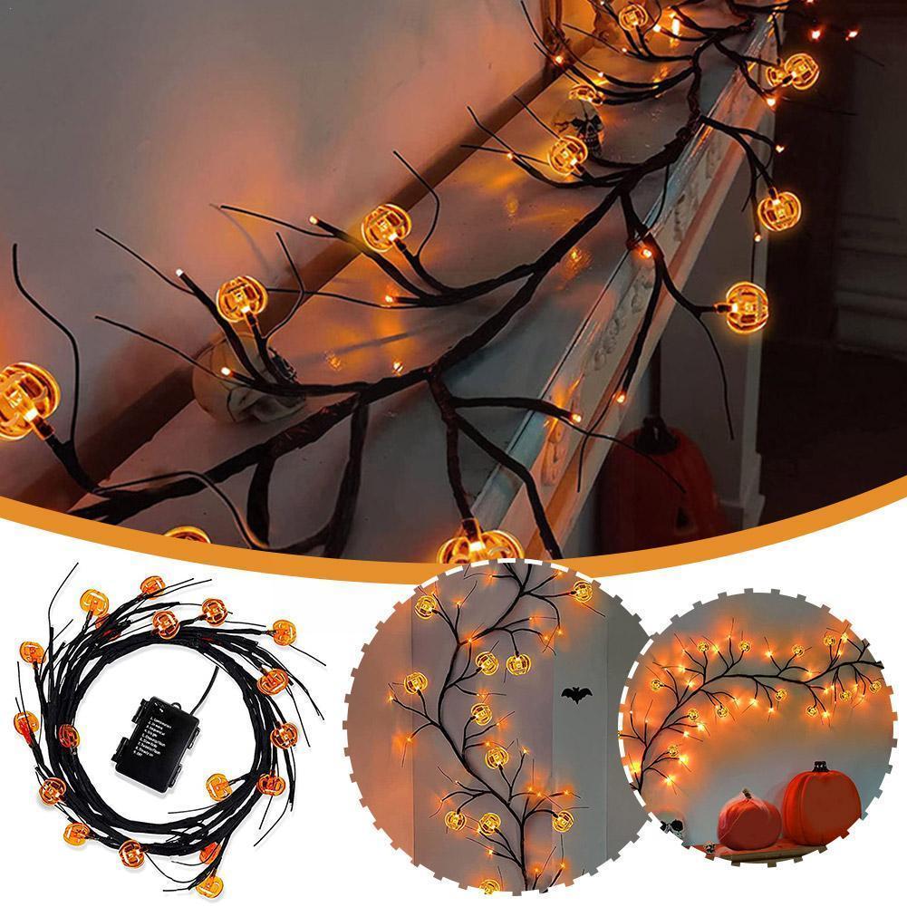 Halloween LED Willow Vine String Light Cool Cartoon Bat Pumpkin Decoration For Indoor Outdoor Party House Decor - Nyaabs