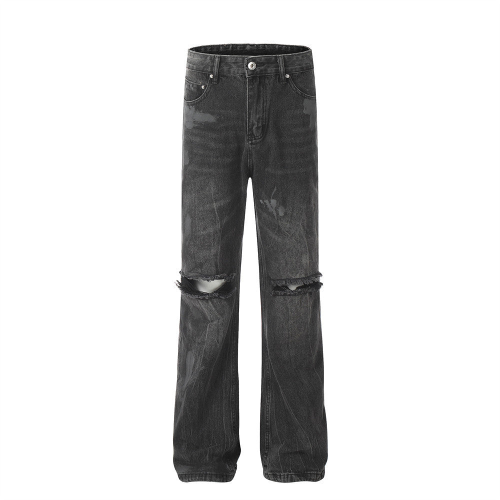 Broken Hole Design Denim Men's Trousers Punk Distressed - Nyaabs